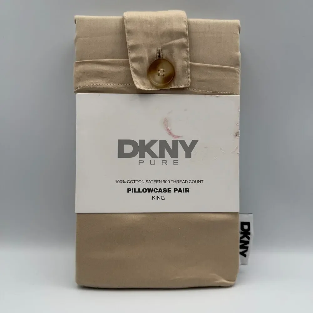 DKNY Pure 100% Cotton Sateen 300 Thread Count Pillowcase Pair King 20X40in Beige